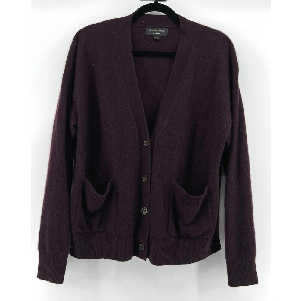 Banana Republic | 100% Cashmere Button Front V-Neck Cardigan Eggplant Size XL